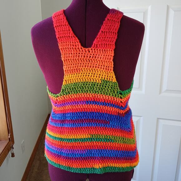 Crochet Rainbow Variegate Tank Top Racerback fits size M - XL handmade unique - Picture 4 of 14